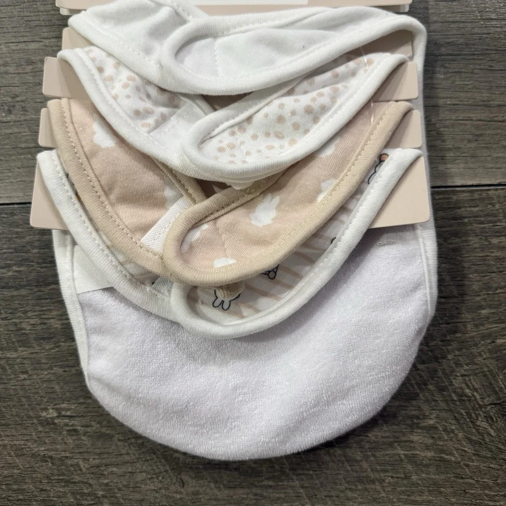 MIFFY Bunny Baby Bib Set 4 Pc Stripes White Beige Kawaii 0-9 Months One Size NWT
